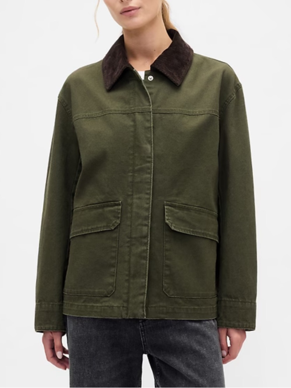 GAP Olive Green Field Chore Barn Jacket with Dark Brown Collar - Picture 6 of 6